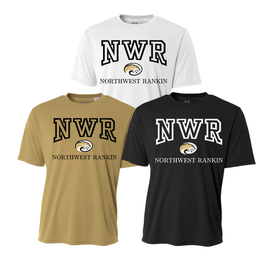 ADULT Northwest Rankin Middle School “NWR” Cooling Performance T-Shirt – Youth & Adult | A4 Dri-Fit | Vegas Gold, White, or Black