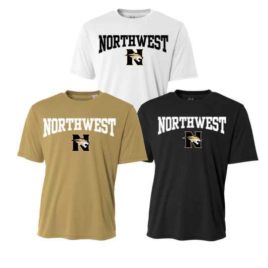 ADULT Northwest Rankin Middle School “NORTHWEST” Cooling Performance T-Shirt – Youth & Adult | A4 Dri-Fit | Vegas Gold, White, or Black